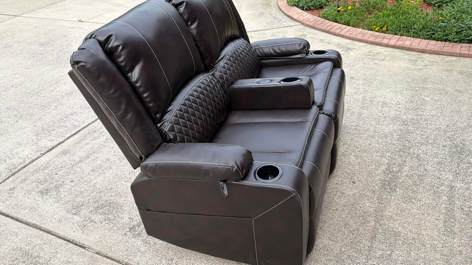 Power Loveseat Recliner, RV Loveseat Recliner Wall Hugger (Pu,Brown) customer photo 1
