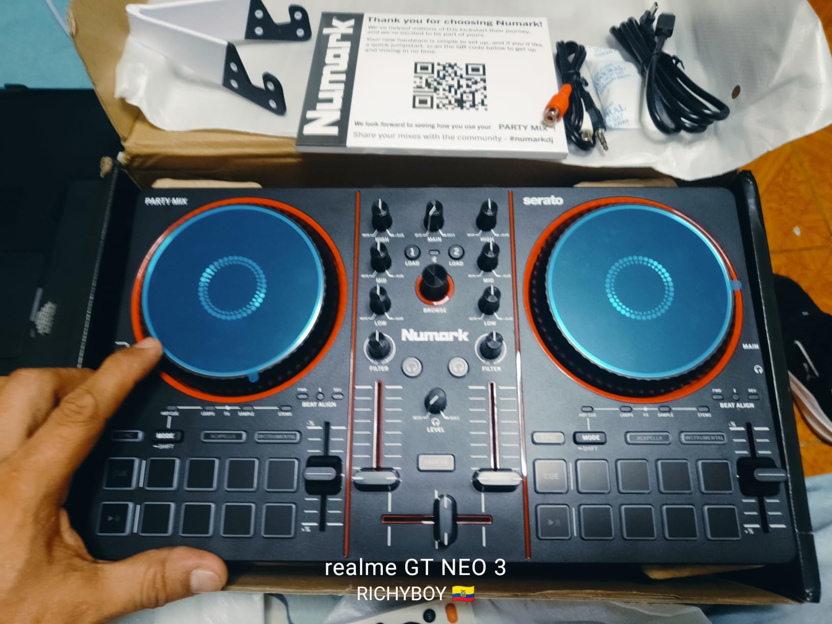 Numark Party Mix III Bluetooth DJ Controller with Built-in Lights | Beat Assist, Smart Fader, 16 Pads, 2 Deck DJ Mixer, Stems Control, USB-C, Serato DJ Lite and Algoriddim djay Included customer photo 1
