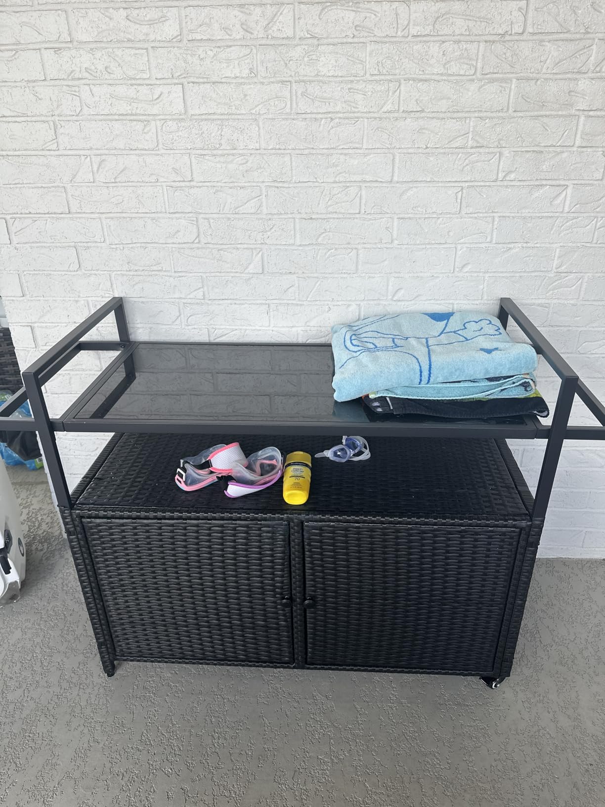 HOMEFUN Outdoor Bar Cart with Storage Cabinet, Brown customer photo 1