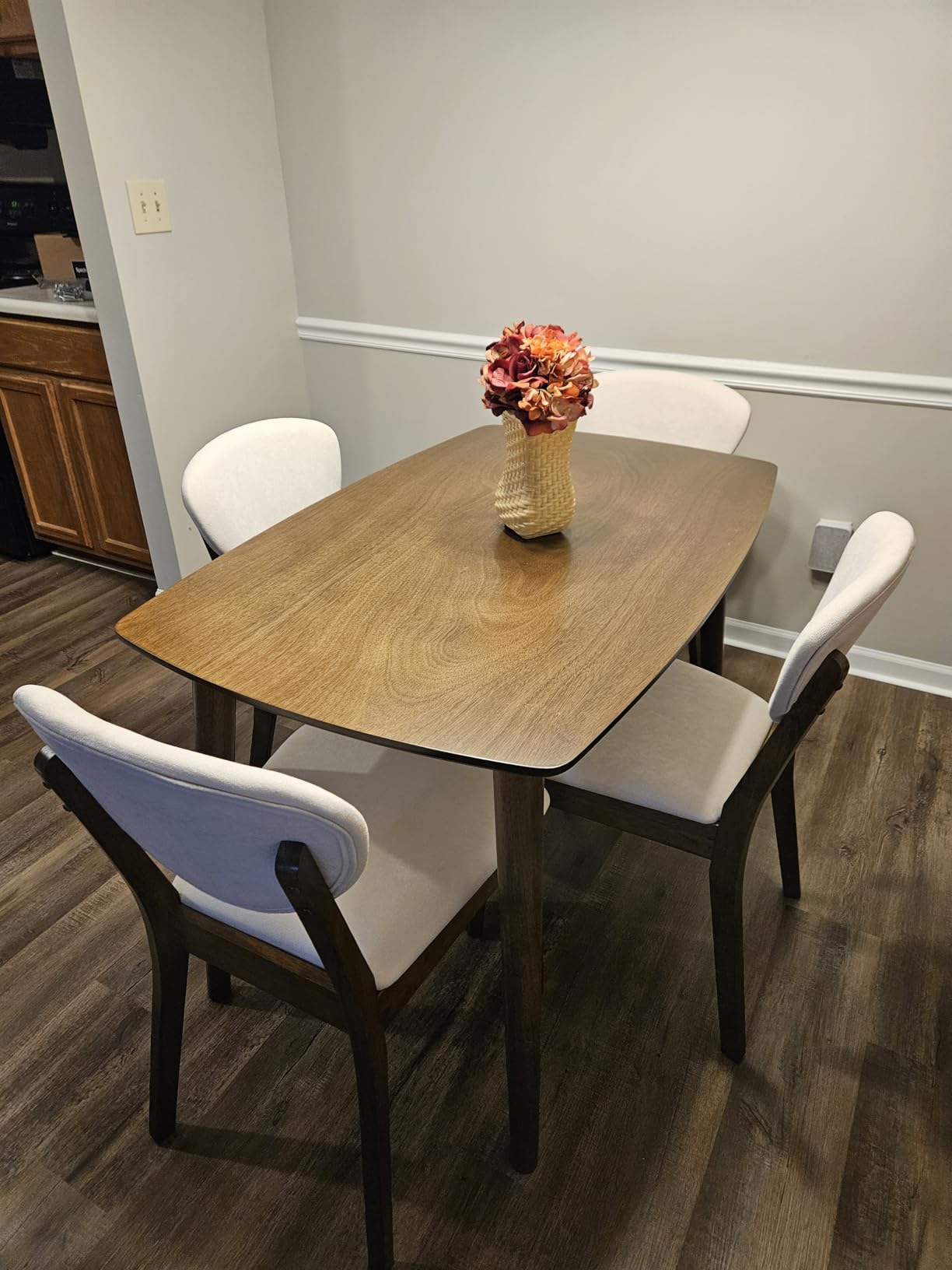 Best Choice Products 5-Piece Dining Set, Compact Mid-Century Modern Table & Chair Set for Home, Apartment w/ 4 Chairs, Padded Seats & Backrests, Wooden Frame - Walnut/Oatmeal customer photo 1