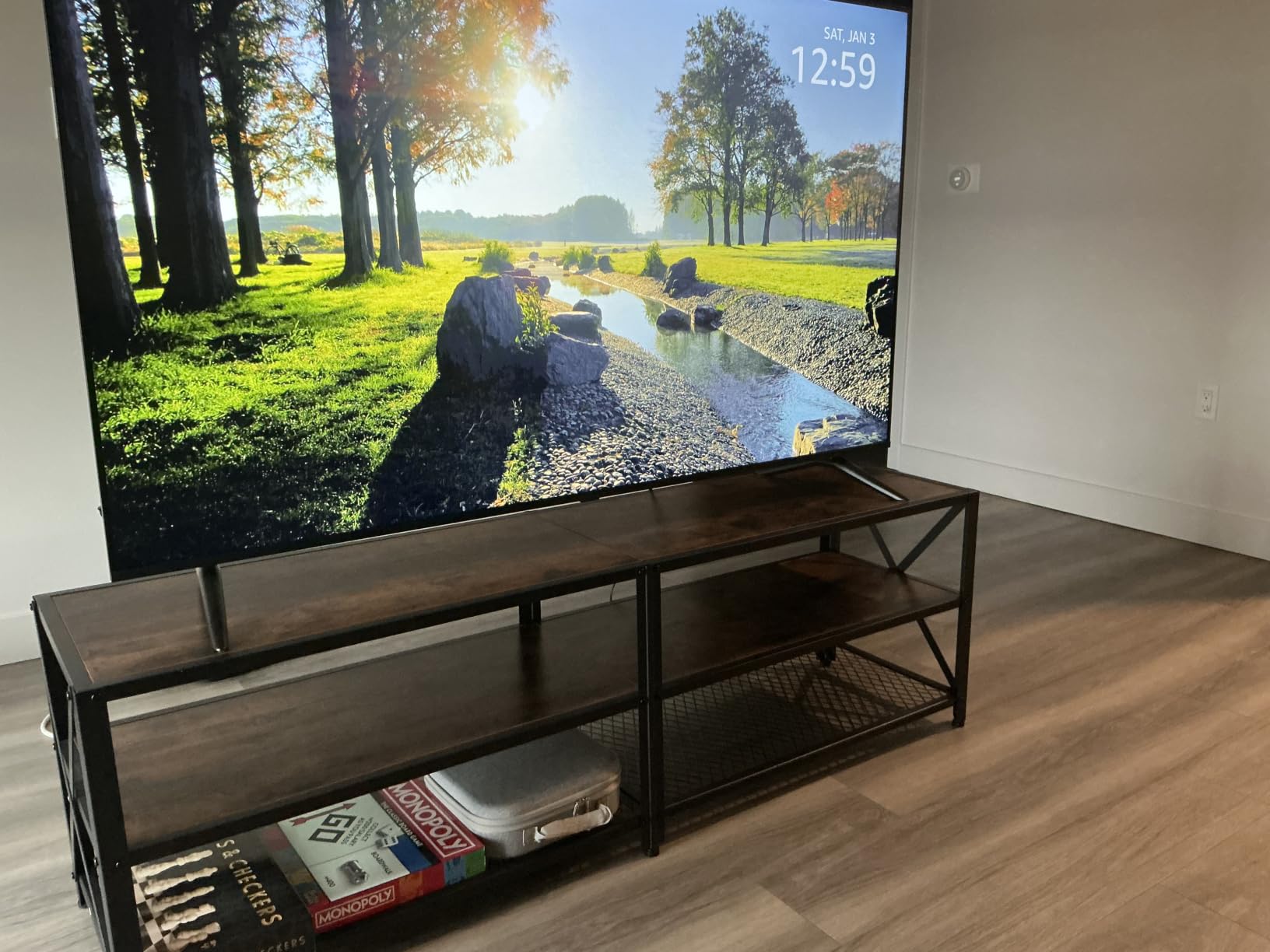 VASAGLE 58 Inch TV Stand, Mid Century Entertainment Center with Storage | Media Console Table for Living Room, TV table with Fluted Sliding Doors for 65'' TV, Walnut, MIRIANA Collection ULTV633K101 customer photo 2