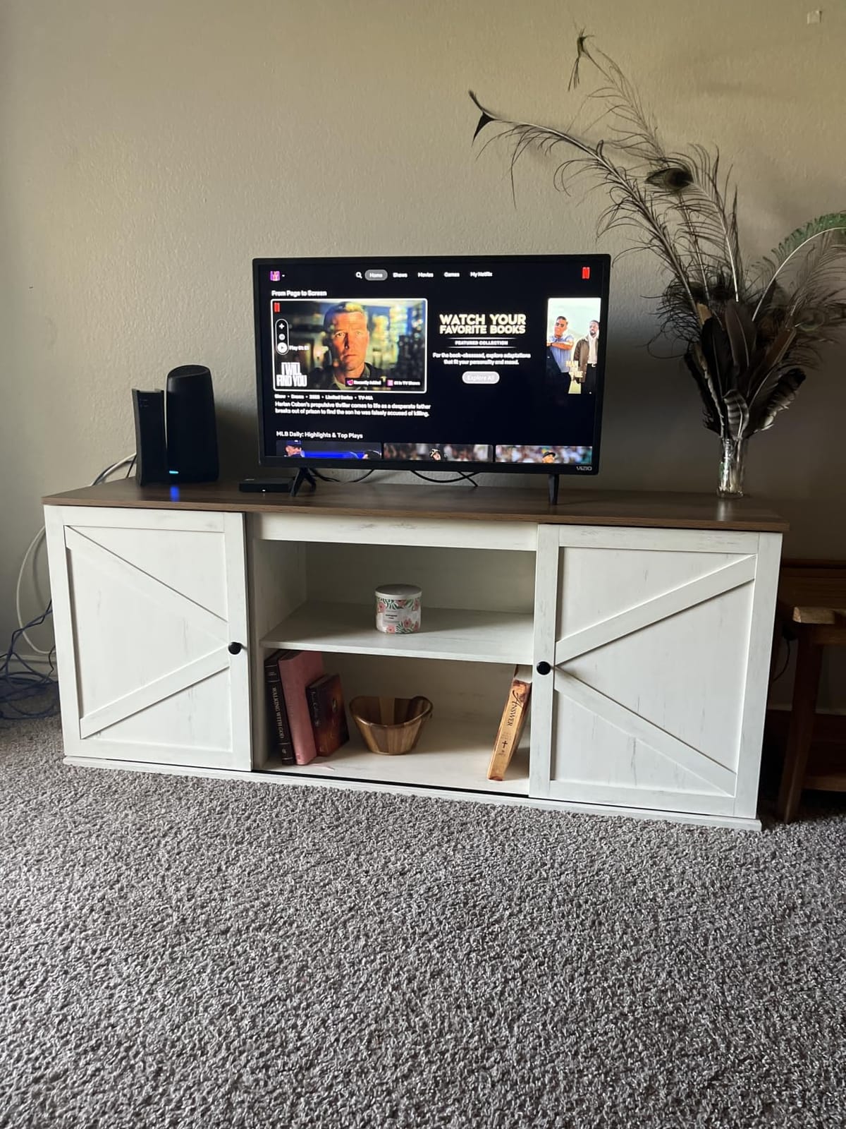 VASAGLE Farmhouse TV Stand for 65'' TV, Media Console, Sliding Barn Doors customer photo 2