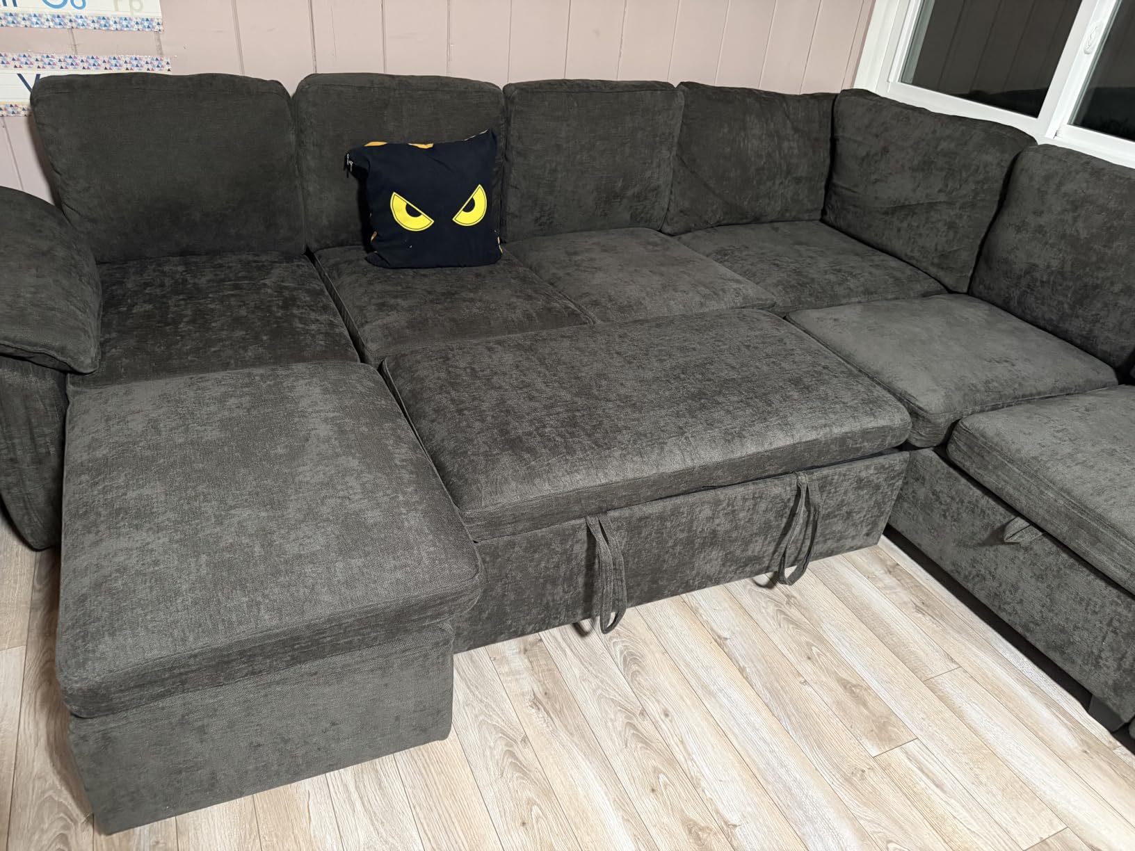 85'' Modular Sectional Sofa with Pull Out Bed, Sleeper Sofa, Dark Gray customer photo 2