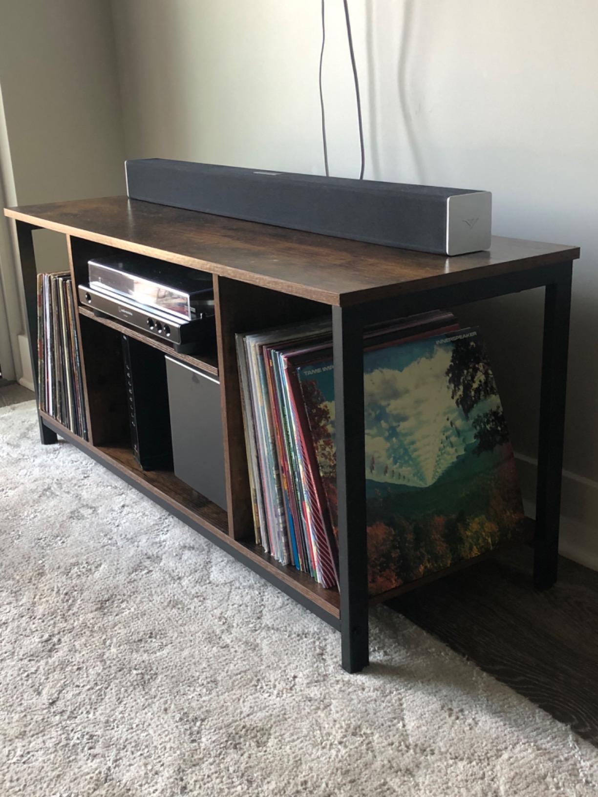 VASAGLE Tall Farmhouse TV Stand, Entertainment Center with Barn Doors, Storage Media Console Table for Living Room, 58.3 x 15.7 x 31.9 Inch, Rustic White and Honey Brown, LIRY Collection ULTV031W101S customer photo 1