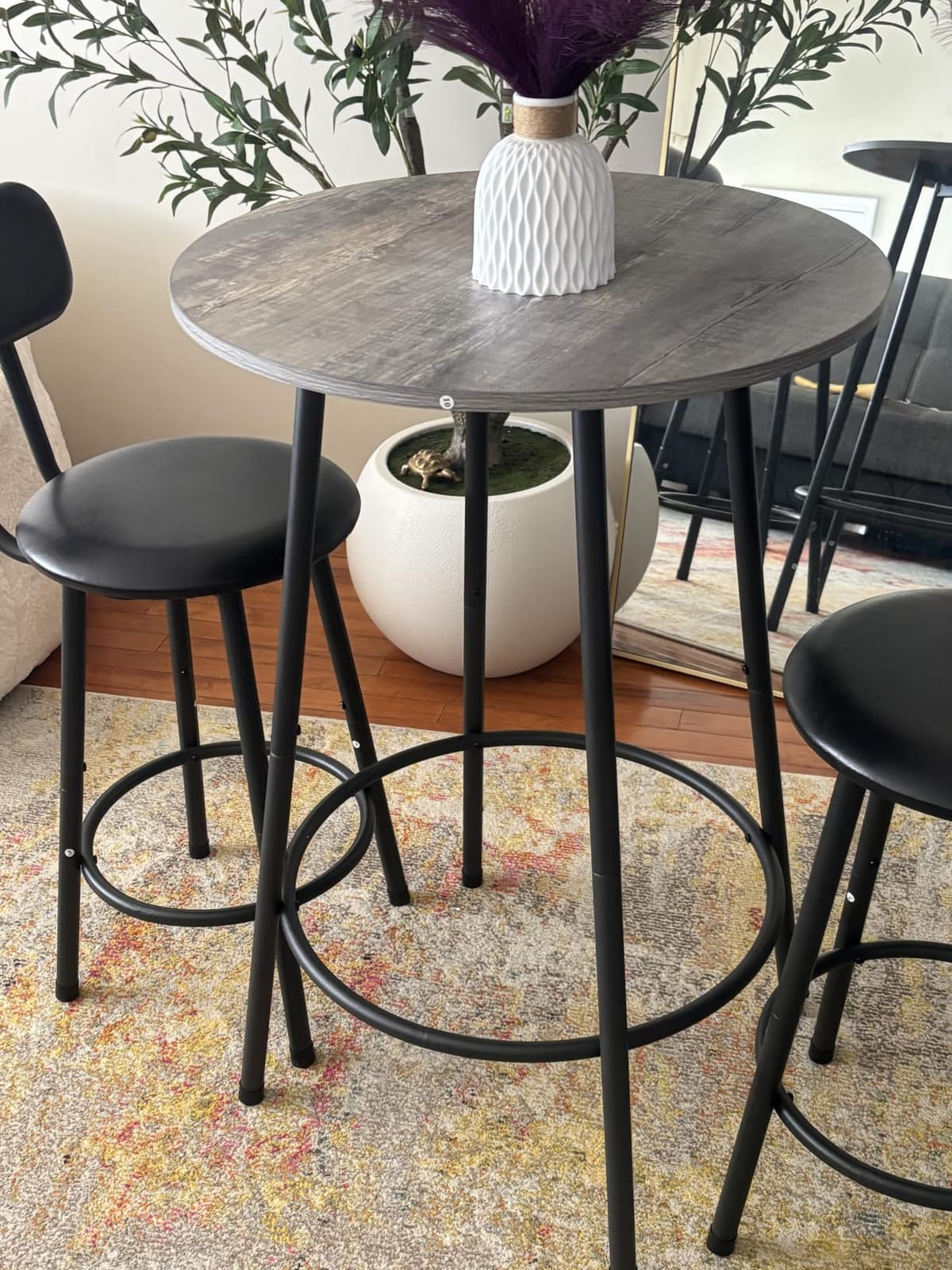 Recaceik 3‑Piece Pub Dining Set, Counter Height Modern Round Bar Table with Wood Top, Pub Table and Stools for 2, Easy Assemble Bistro Set for Breakfast Nook, Living Room, Small Space Restaurant customer photo 2